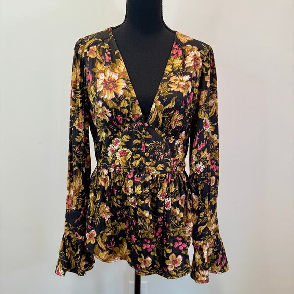 Anthropologie Tops - Anthropologie Blouse Women's M Floral Satin Victorian Inspired Bohemian Feminine